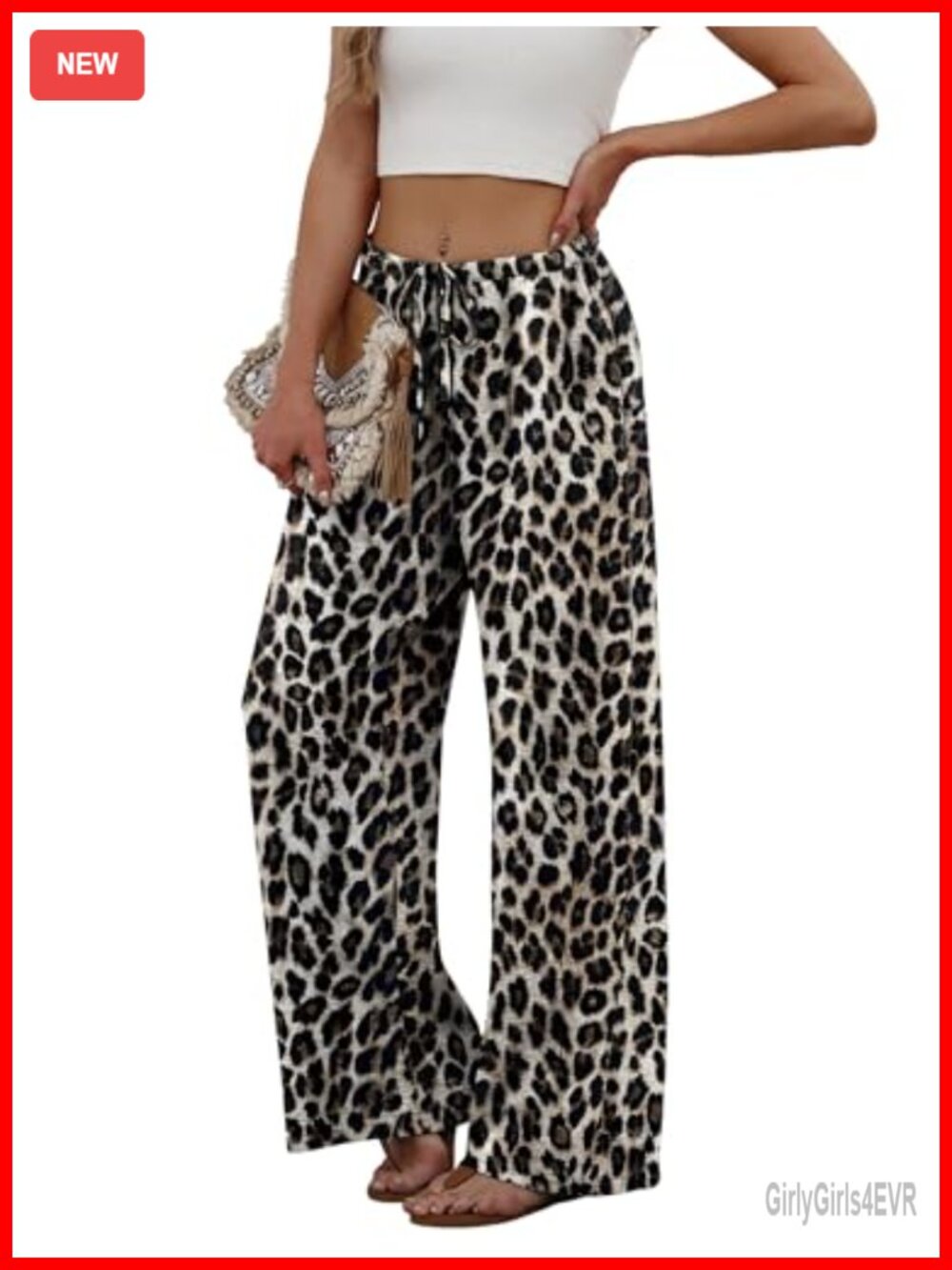 Wide Leg Pants Women Flowy Palazzo Drawstring Elastic Waist Pockets - Picture 3 of 6